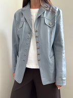 Vintage Italian Baby Blue Buttoned Leather Jacket Size Medium