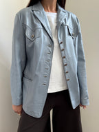 Vintage Italian Baby Blue Buttoned Leather Jacket Size Medium