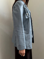 Vintage Italian Baby Blue Buttoned Leather Jacket Size Medium