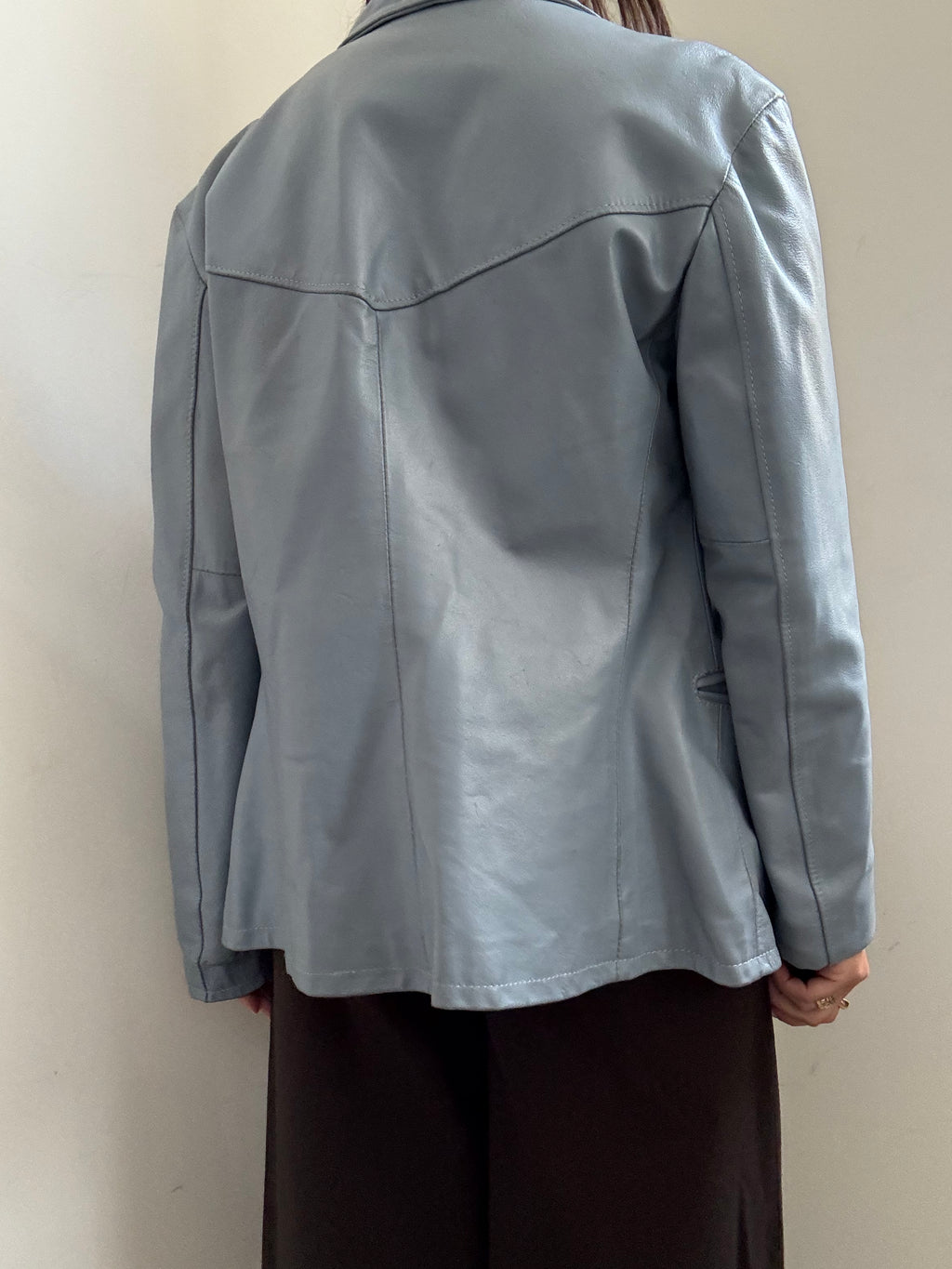 Vintage Italian Baby Blue Buttoned Leather Jacket Size Medium