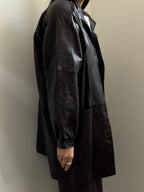 Vintage Chocolate Brown High Neck Buttoned Leather Jacket Size XL
