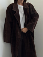 Vintage Brown Suede Buttoned Trench Coat Size XL