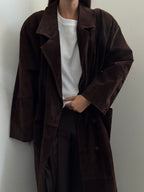 Vintage Brown Suede Buttoned Trench Coat Size XL