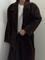 Vintage Brown Suede Buttoned Trench Coat Size XL