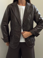 Vintage Chocolate Brown Lambskin Leather Buttoned Jacket Size Medium