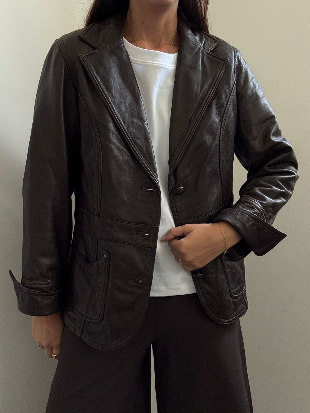 Vintage Chocolate Brown Lambskin Leather Buttoned Jacket Size Medium