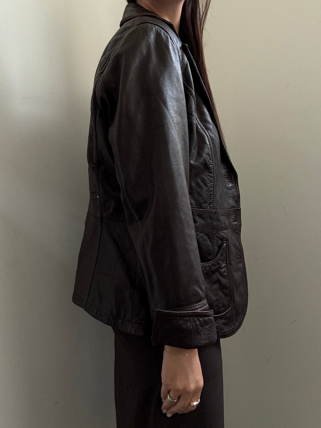 Vintage Chocolate Brown Lambskin Leather Buttoned Jacket Size Medium