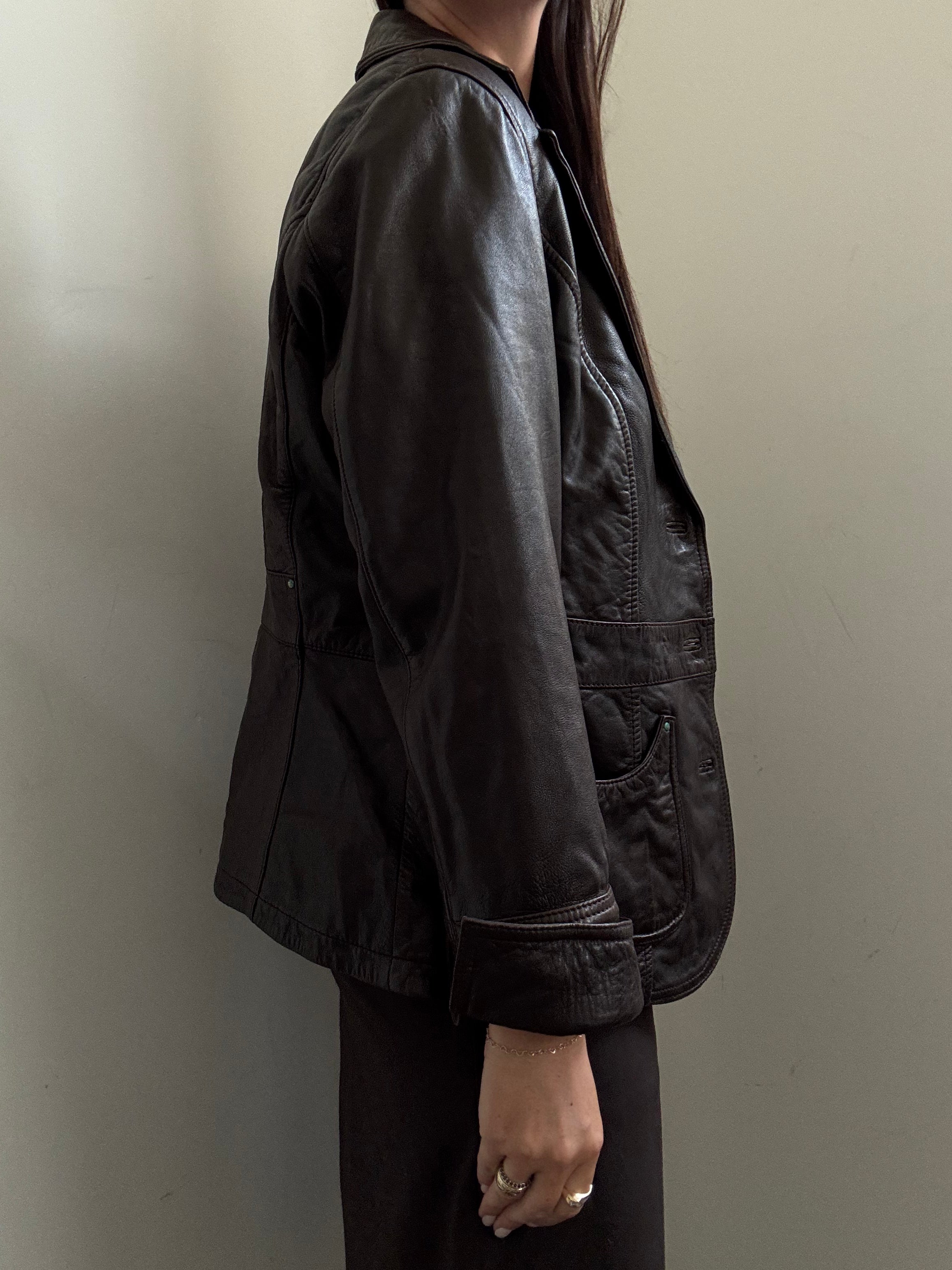 Vintage Chocolate Brown Lambskin Leather Buttoned Jacket Size Medium