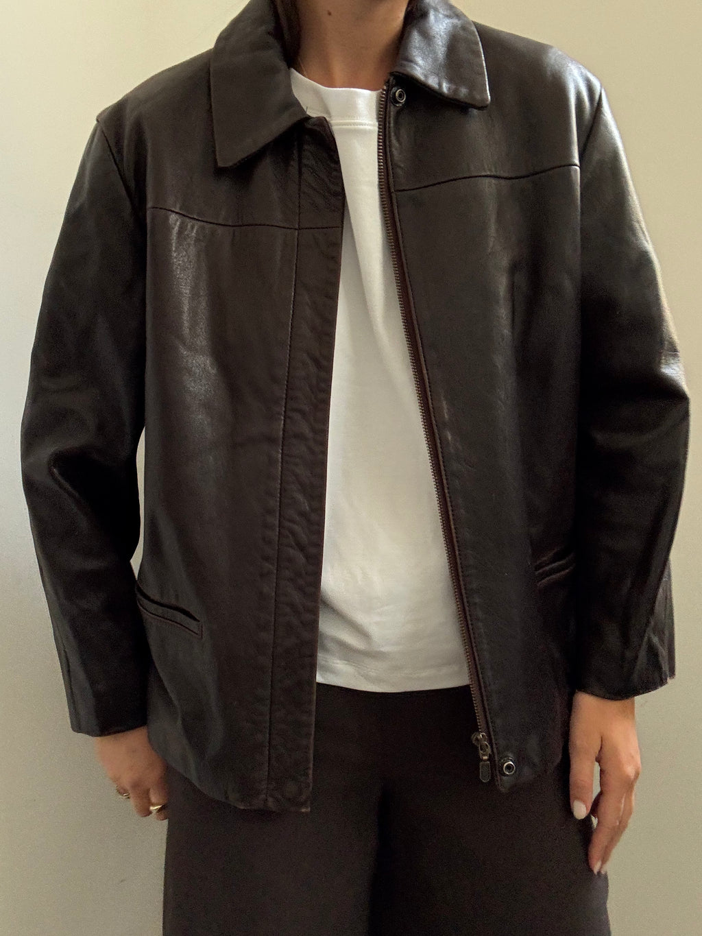 Vintage Brooks Brothers Chocolate Brown Zipped Leather Jacket Size Medium