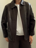 Vintage Brooks Brothers Chocolate Brown Zipped Leather Jacket Size Medium
