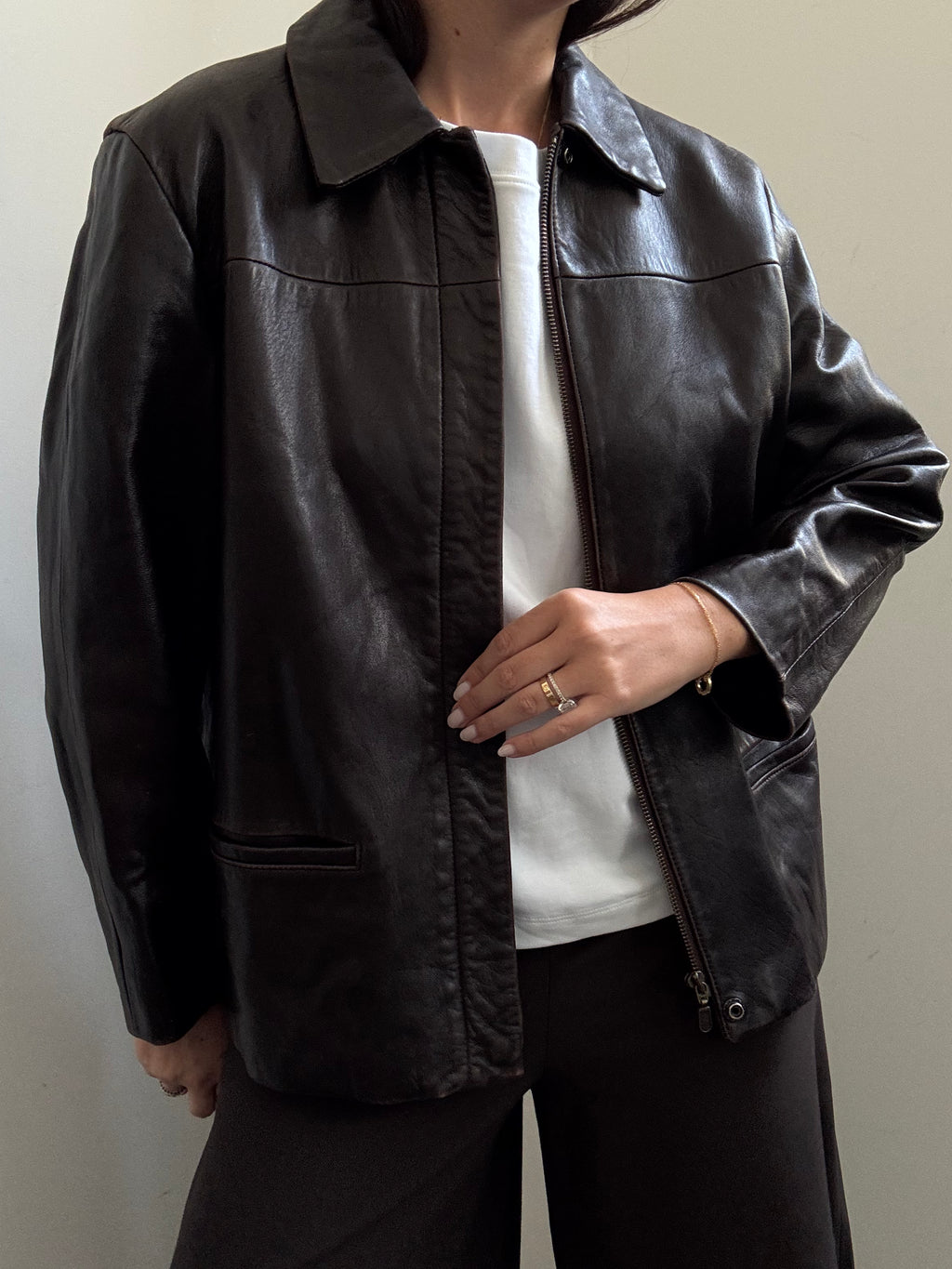 Vintage Brooks Brothers Chocolate Brown Zipped Leather Jacket Size Medium