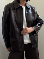 Vintage Brooks Brothers Chocolate Brown Zipped Leather Jacket Size Medium