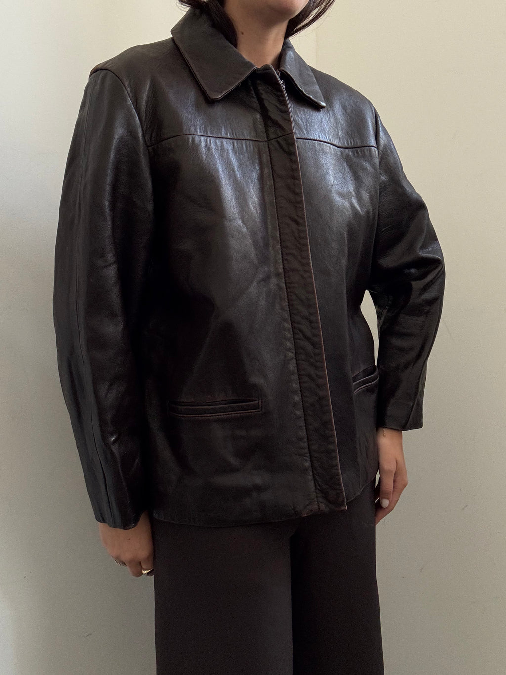 Vintage Brooks Brothers Chocolate Brown Zipped Leather Jacket Size Medium