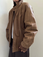Vintage Tan High Neck Zipped Leather Bomber Size XL