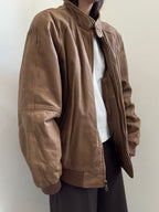 Vintage Tan High Neck Zipped Leather Bomber Size XL