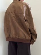 Vintage Tan High Neck Zipped Leather Bomber Size XL