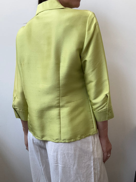 Vintage Silk Green 3/4 Sleeve Button-Up Size Medium
