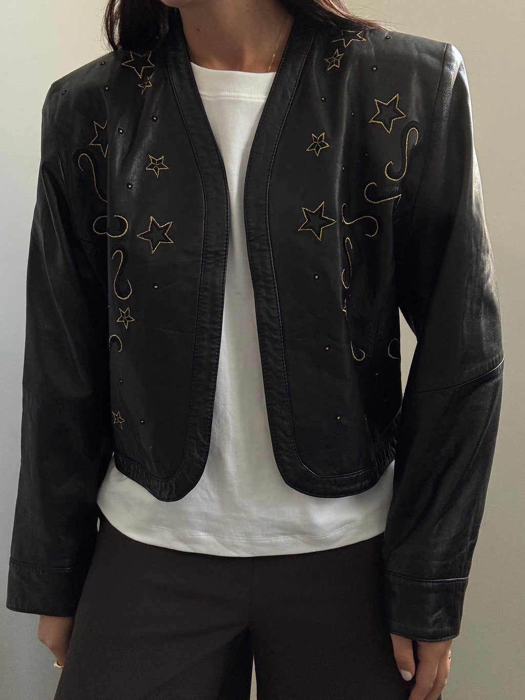 Vintage Black Western Embroidered Leather Jacket Size Medium