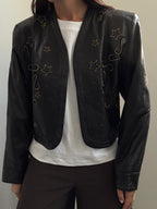 Vintage Black Western Embroidered Leather Jacket Size Medium