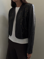 Vintage Black Western Embroidered Leather Jacket Size Medium