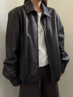 Vintage Deep Brown Zipped Leather Bomber Size Large