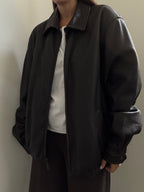 Vintage Deep Brown Zipped Leather Bomber Size Large