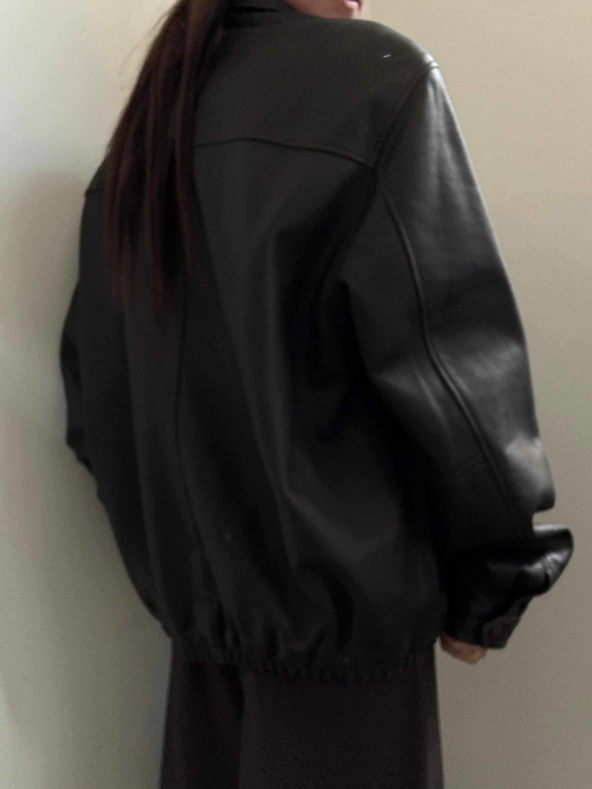 Vintage Deep Brown Zipped Leather Bomber Size Large