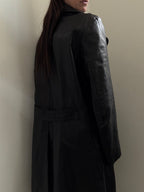 Vintage Black French Double Breasted Leather Trench Coat Size Large