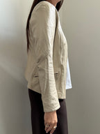 Vintage Beige Collarless Zipped Leather Jacket Size XS
