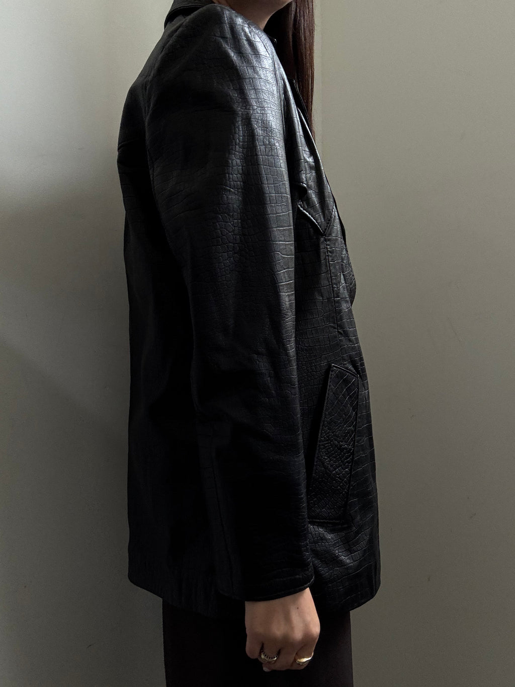 Vintage Black Embossed Crocodile Leather Jacket Size Medium