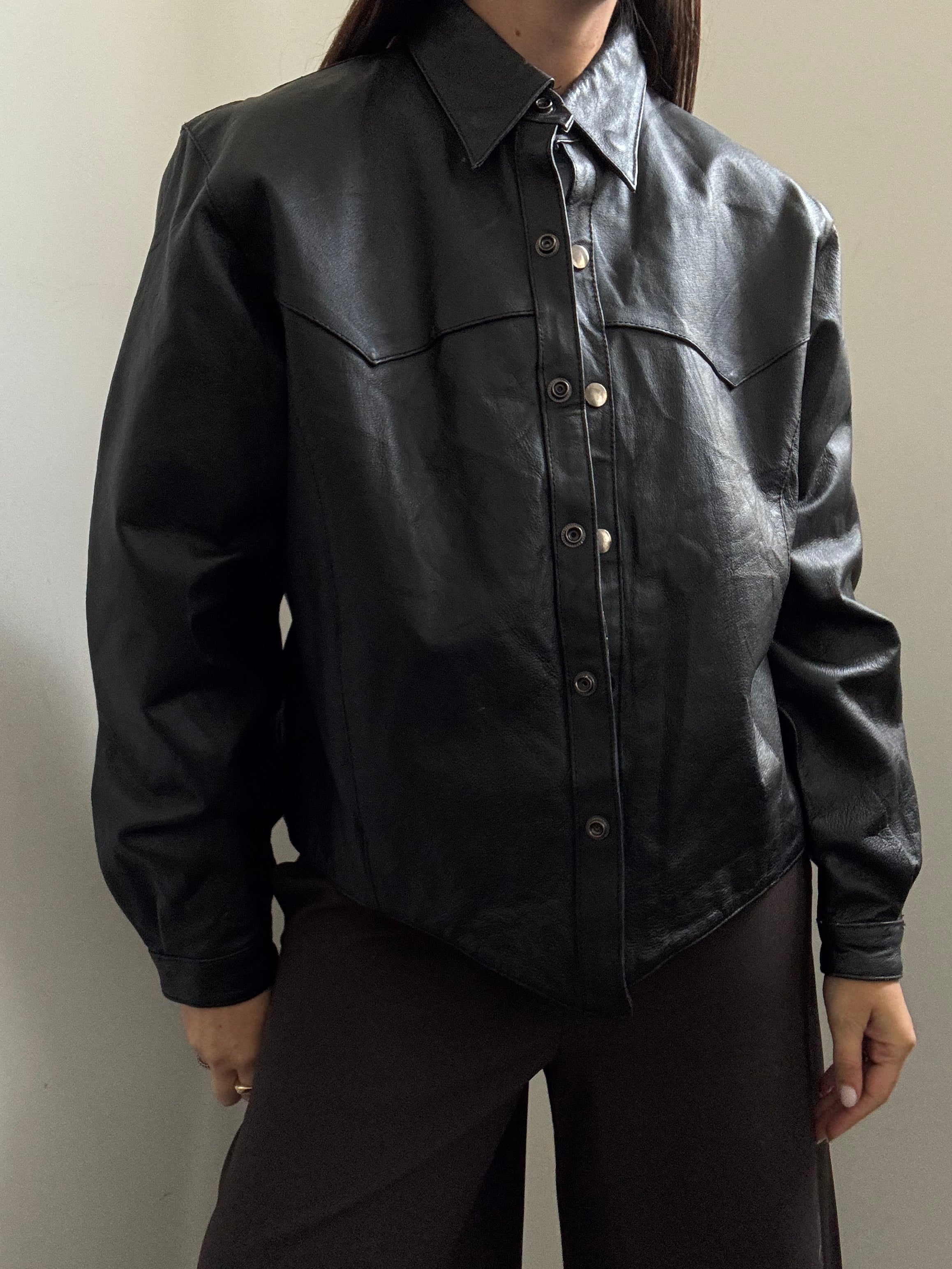 Vintage Western Black Leather Buttoned Jacket Size Medium