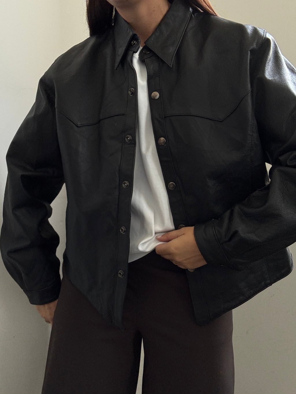 Vintage Western Black Leather Buttoned Jacket Size Medium