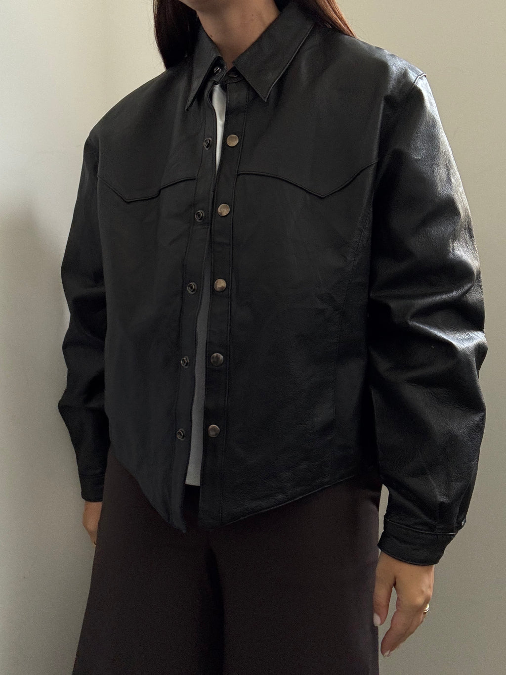Vintage Western Black Leather Buttoned Jacket Size Medium