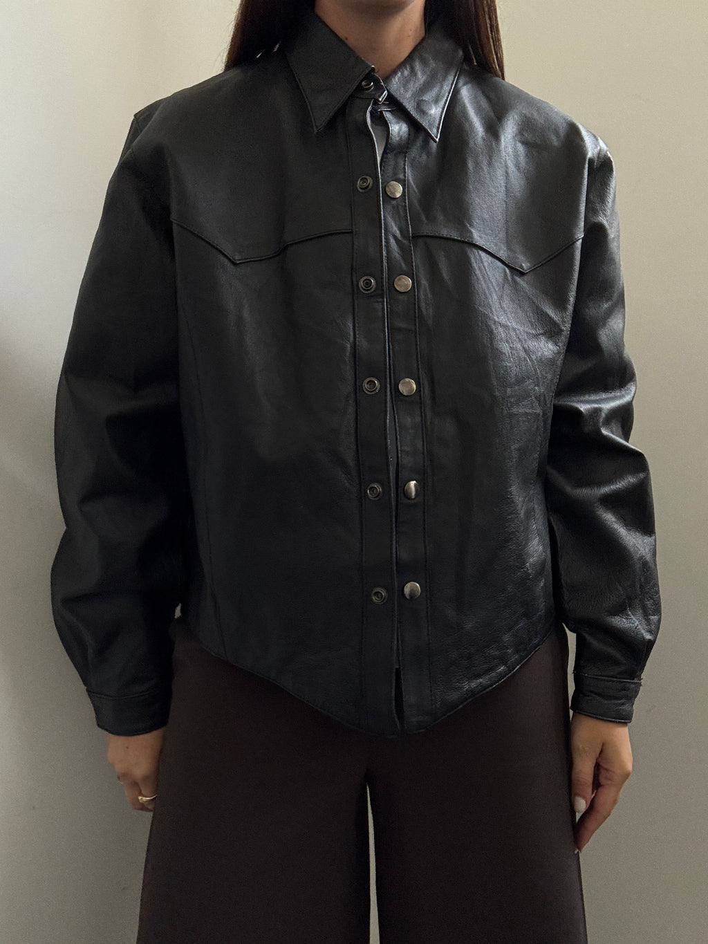 Vintage Western Black Leather Buttoned Jacket Size Medium