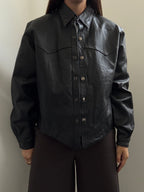Vintage Western Black Leather Buttoned Jacket Size Medium