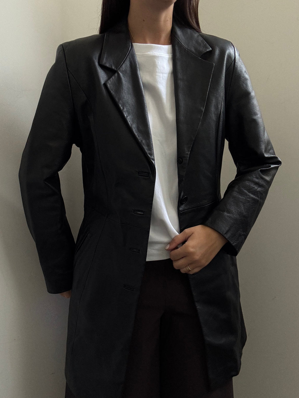 Vintage Black Leather Trench Coat Size Small