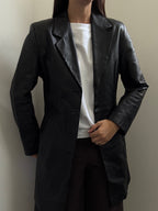 Vintage Black Leather Trench Coat Size Small