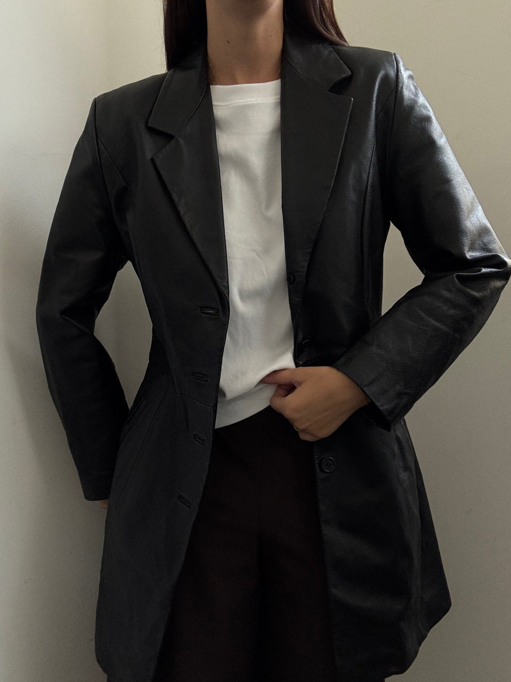 Vintage Black Leather Trench Coat Size Small