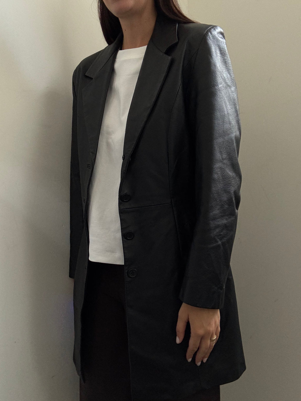 Vintage Black Leather Trench Coat Size Small
