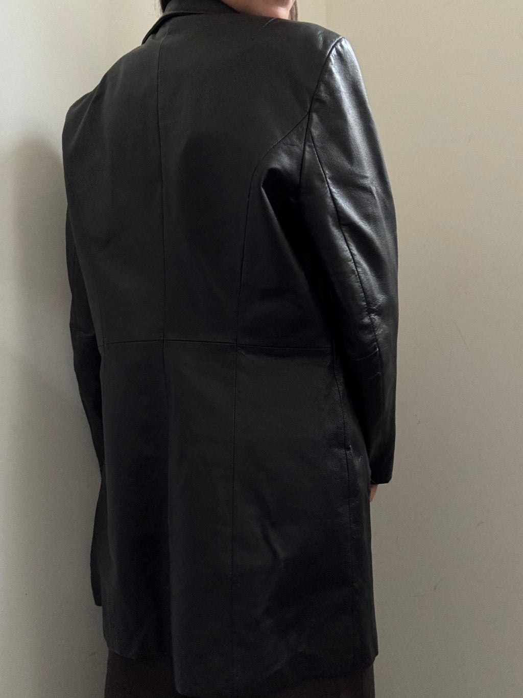 Vintage Black Leather Trench Coat Size Small