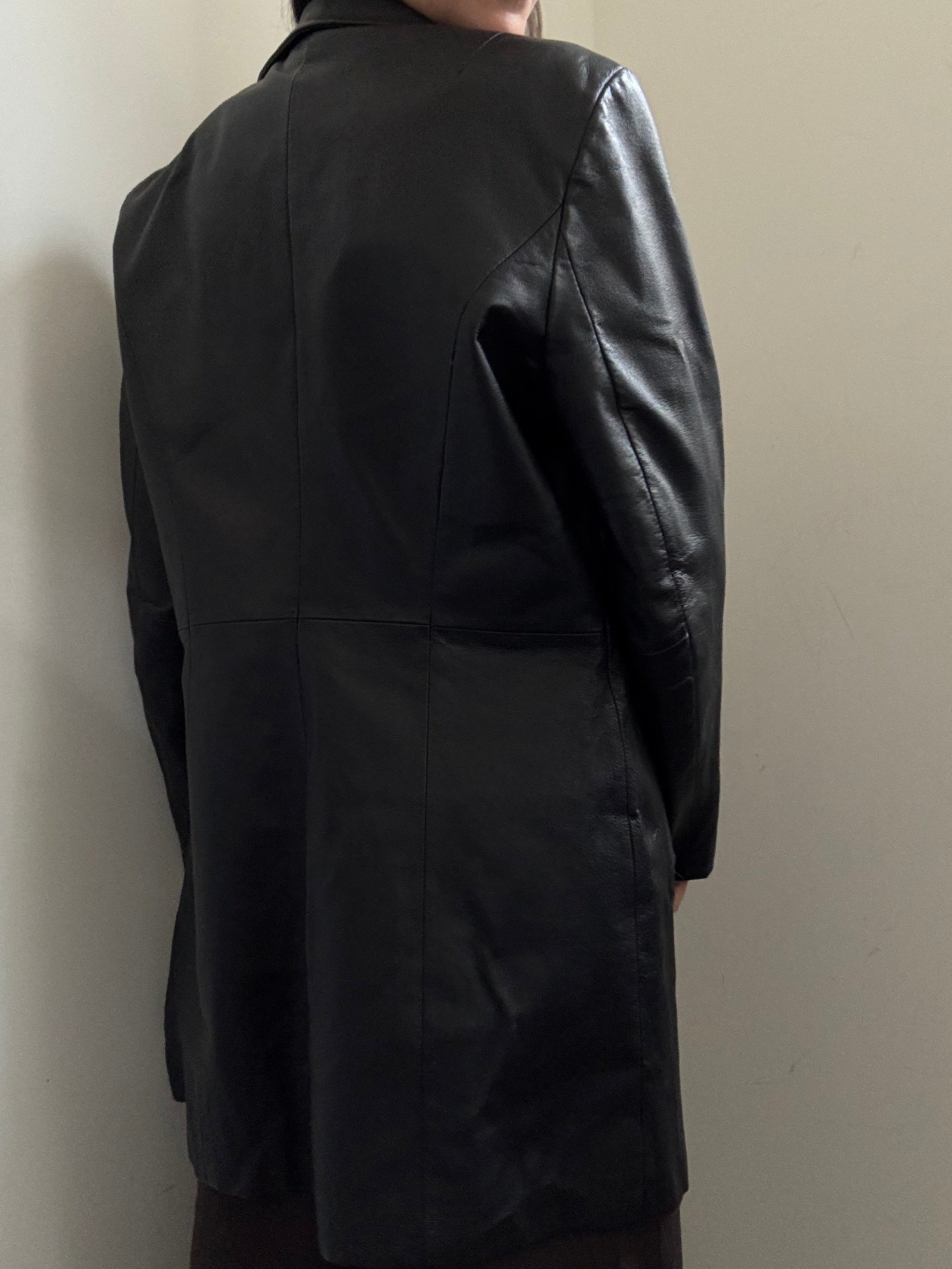 Vintage Black Leather Trench Coat Size Small