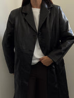 Vintage Italian Black Lambskin Leather Trench Coat Size Medium