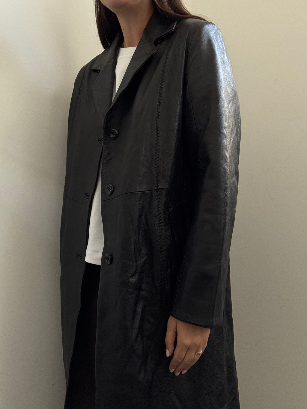 Vintage Italian Black Lambskin Leather Trench Coat Size Medium