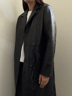 Vintage Italian Black Lambskin Leather Trench Coat Size Medium