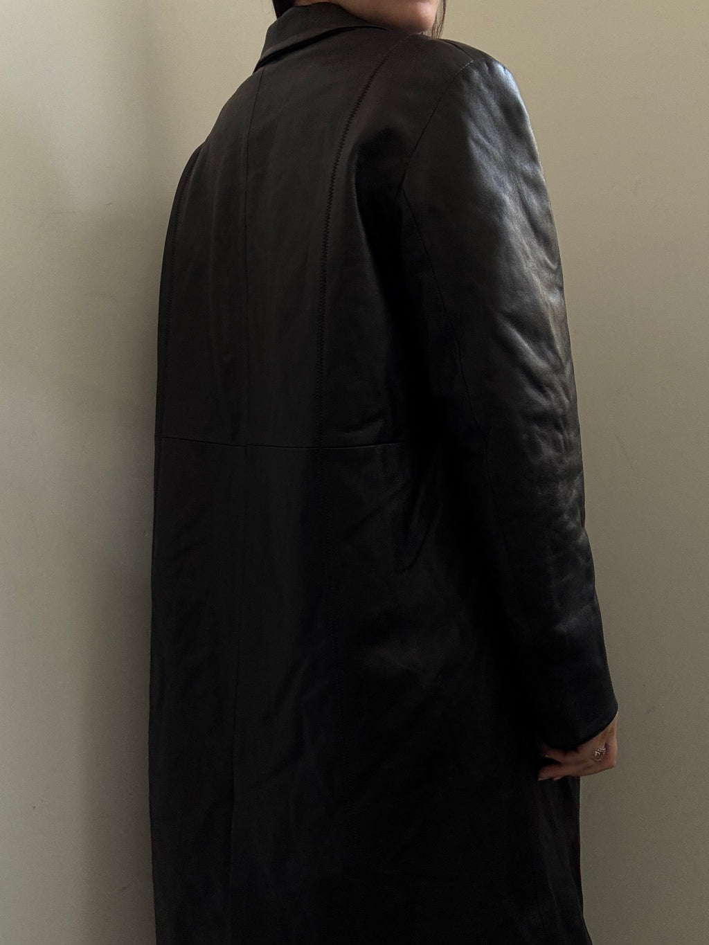 Vintage Italian Black Lambskin Leather Trench Coat Size Medium