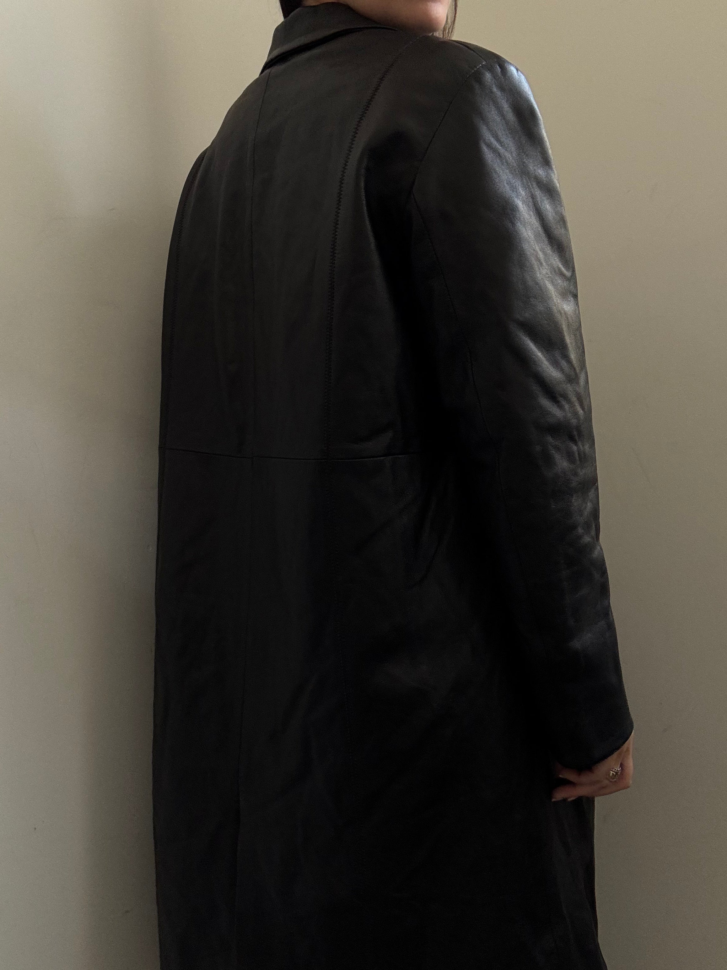 Vintage Italian Black Lambskin Leather Trench Coat Size Medium