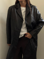 Vintage Italian Black Lambskin Leather Trench Coat Size Medium