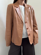 Vintage Camel Fitted Leather Buttoned Jacket Size Medium