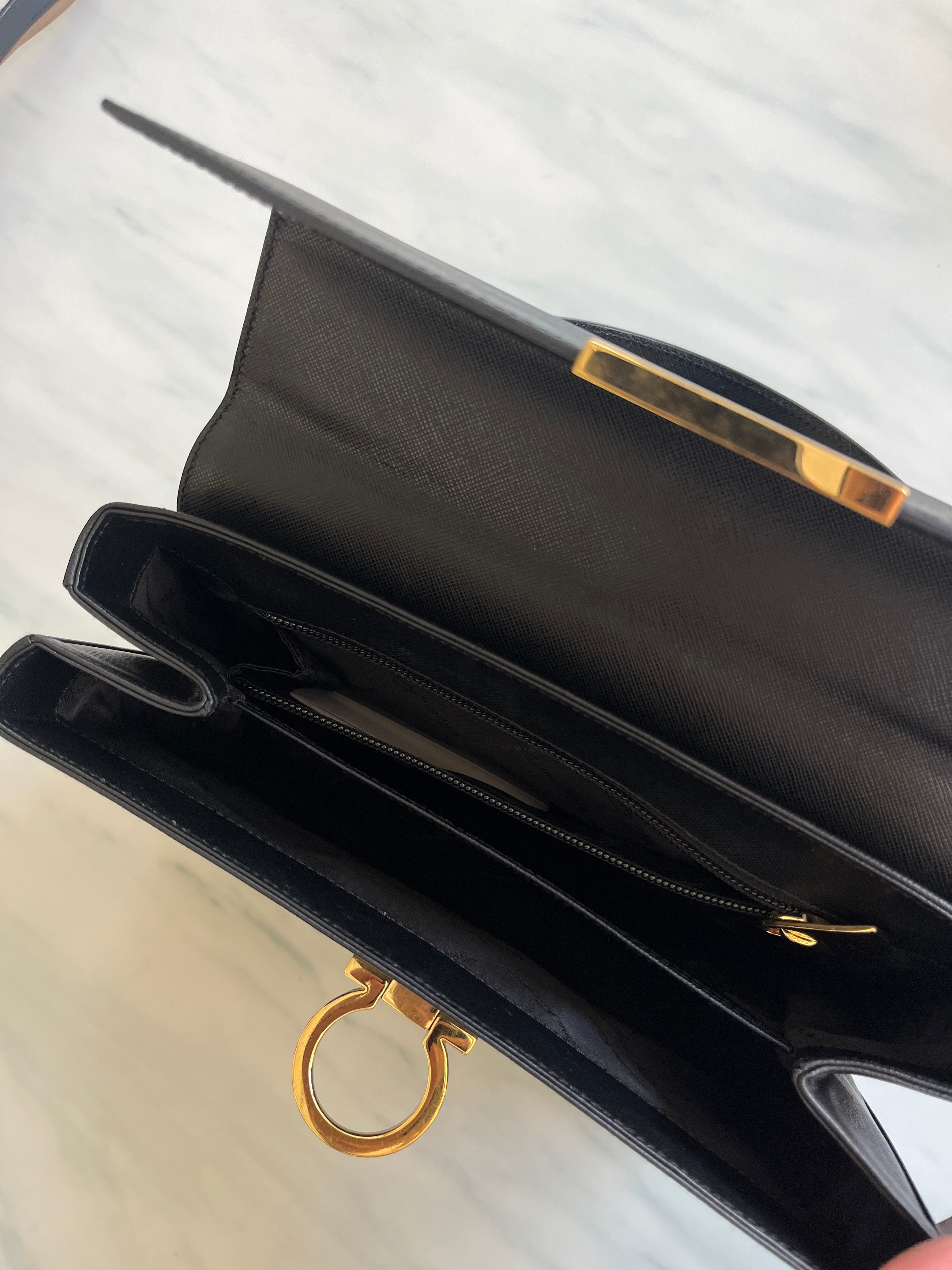 Vintage Salvatore Ferragamo Black Leather Top Handle Bag