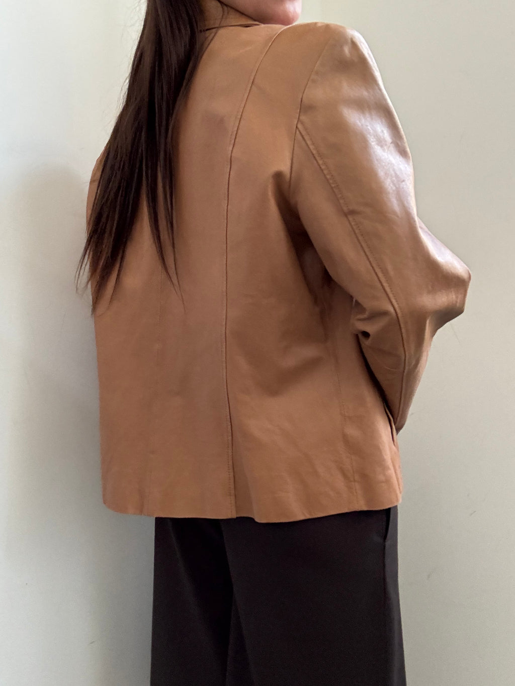 Vintage Camel Fitted Leather Buttoned Jacket Size Medium